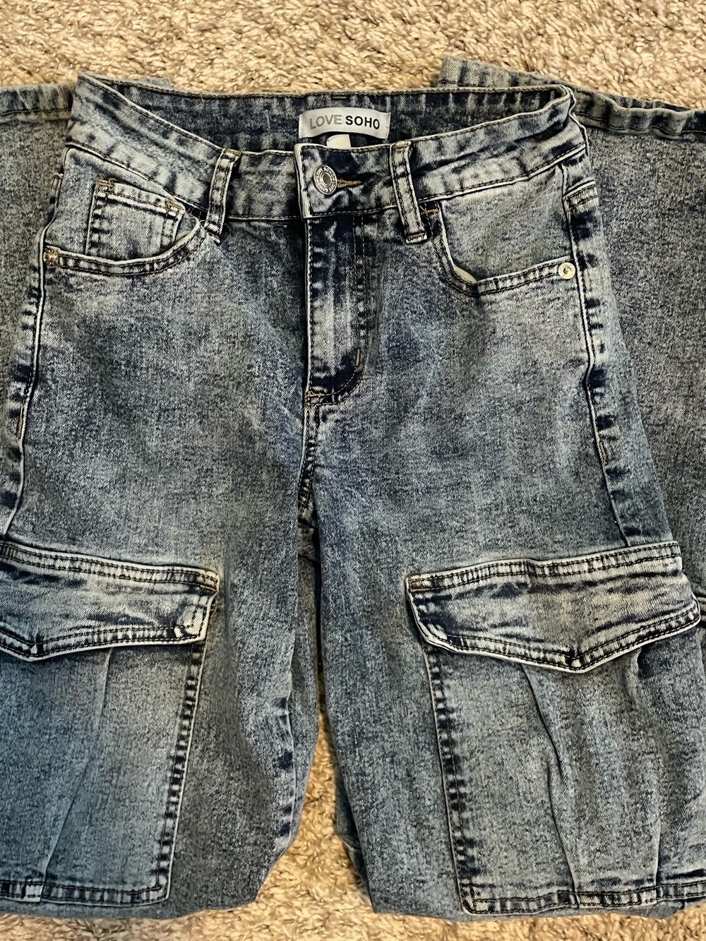 Love SoHo Women’s Cargo Denim Pants in Washed Blue size 0 - Picture 3 of 5